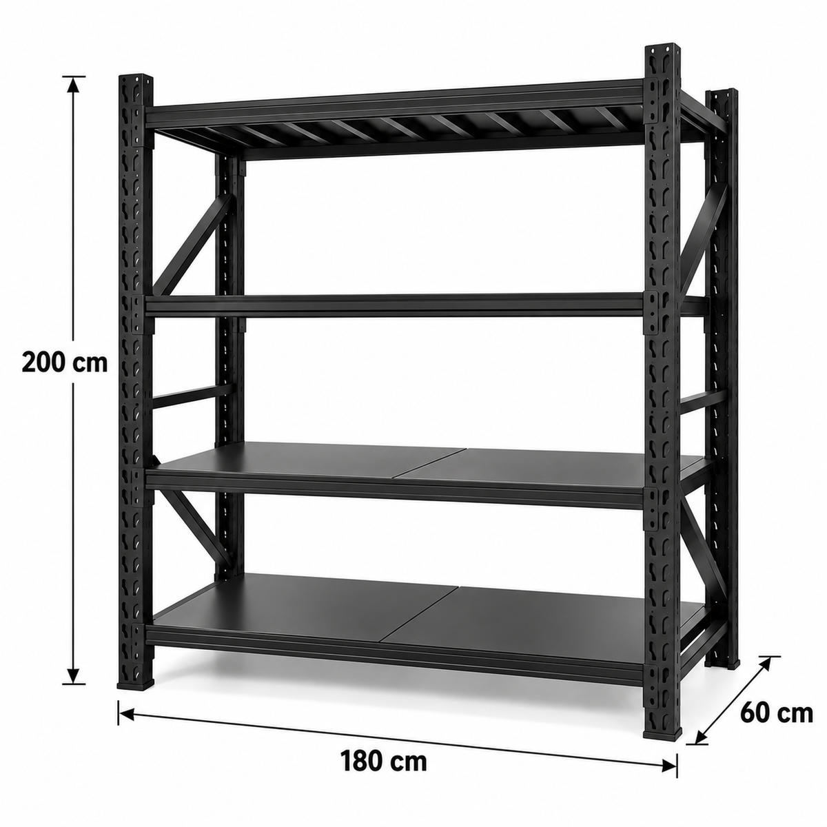 1.8m X 2m X 60cm Metal Warehouse Garage Shelf Storage Shelving - Matte Black