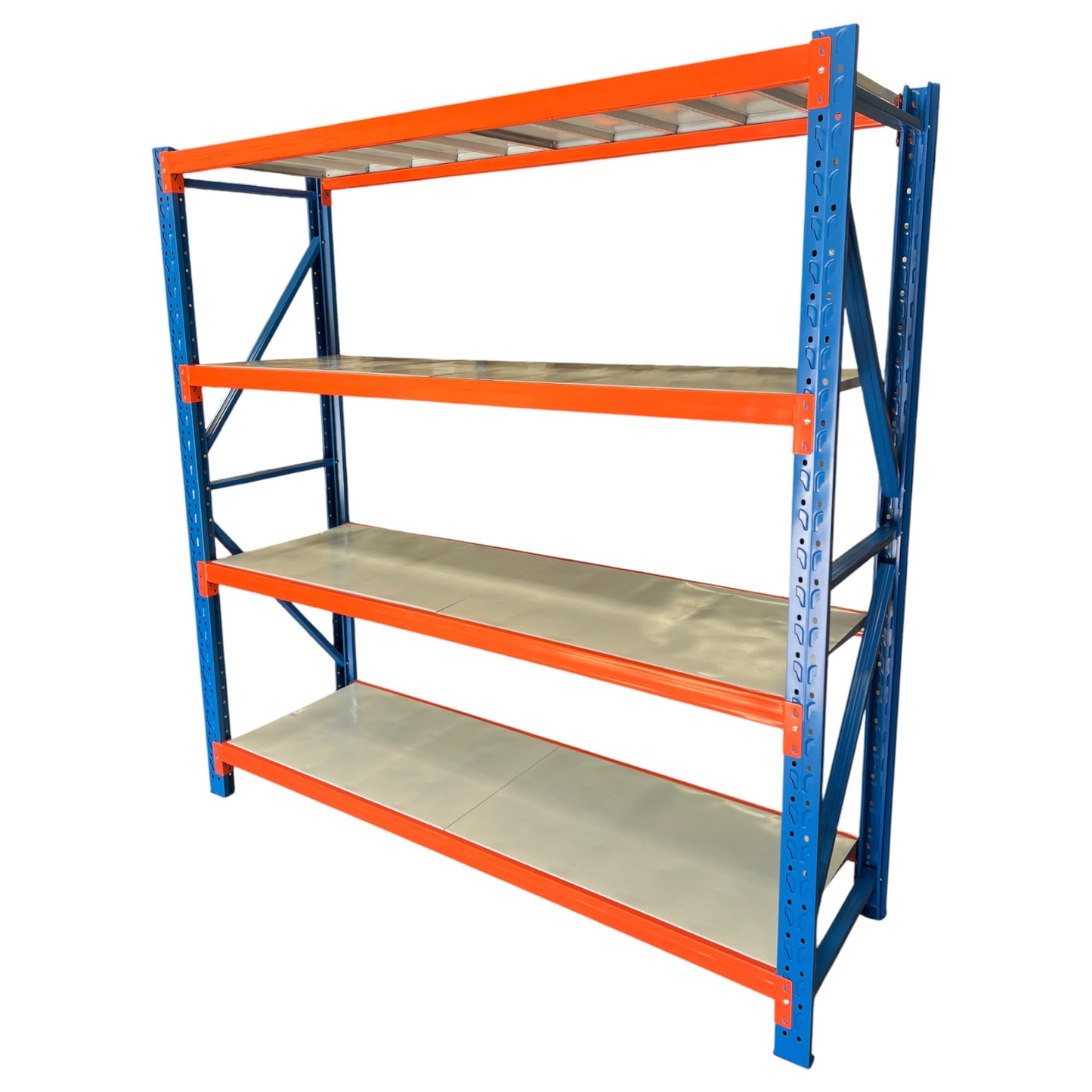 2m X 2m X 60cm Bolted Metal Warehouse Garage Shelf Storage Shelving - Blue/Orange/Grey