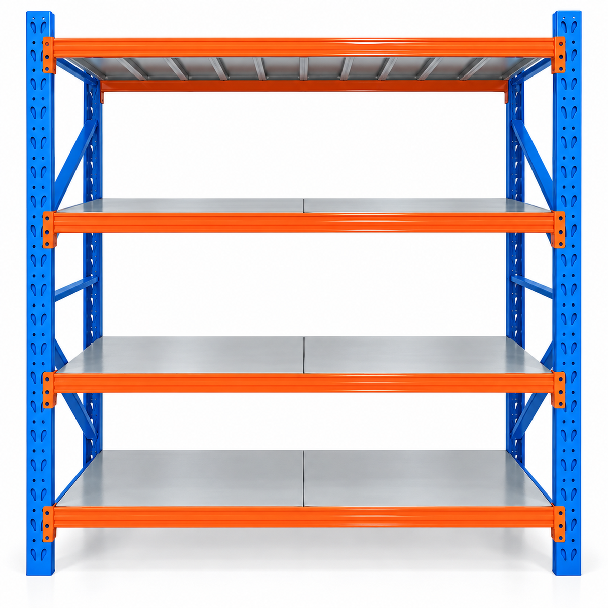 2m X 2m X 60cm Metal Warehouse Garage Shelf Storage Shelving - Blue/Orange/Grey