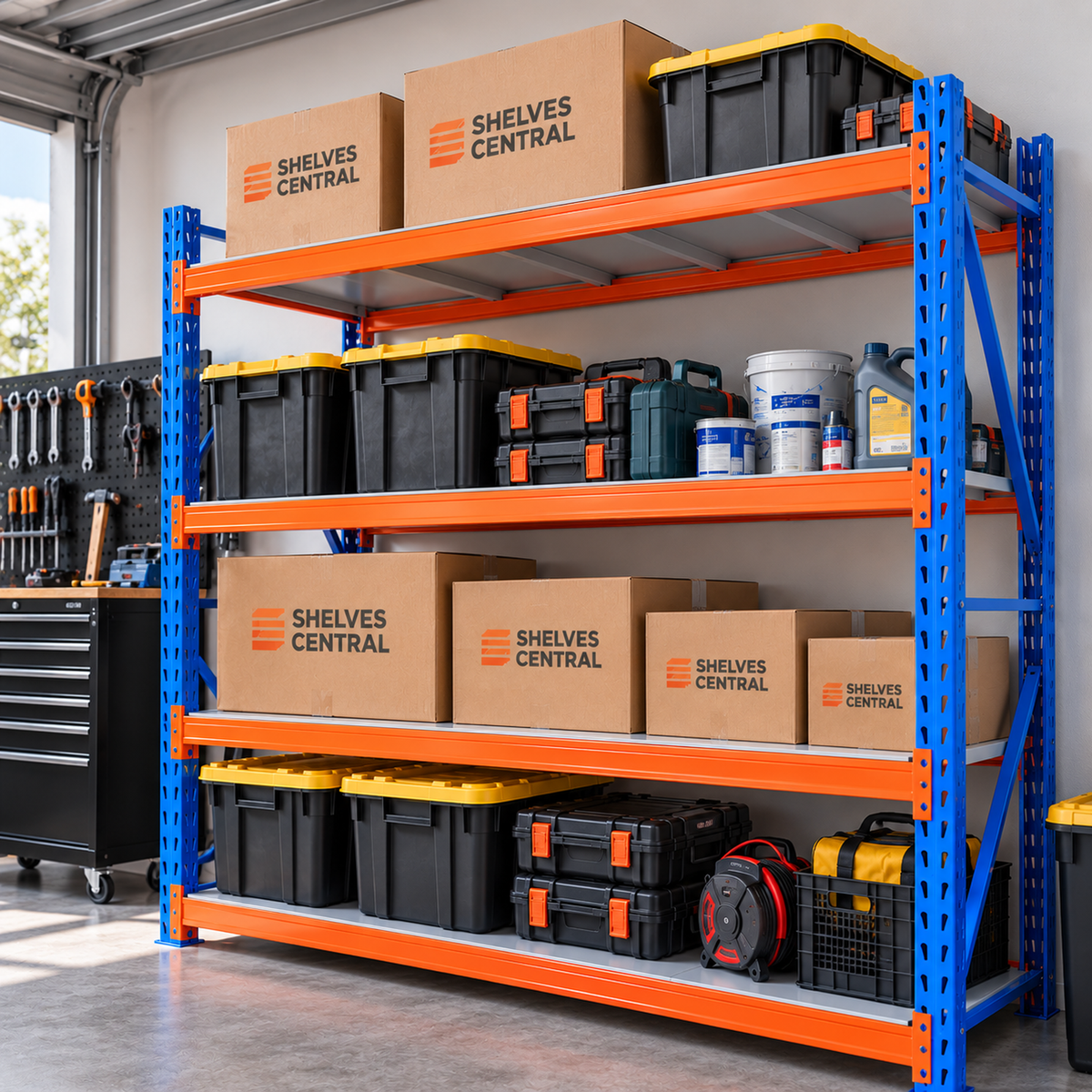 2m X 2m X 60cm Metal Warehouse Garage Shelf Storage Shelving - Blue/Orange/Grey