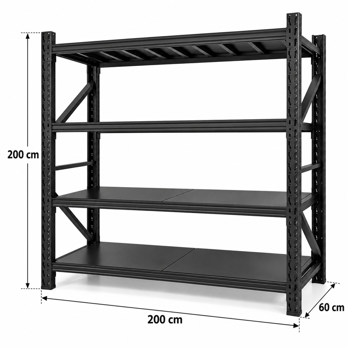 2m X 2m X 60cm Metal Warehouse Garage Shelf Storage Shelving - Matte Black
