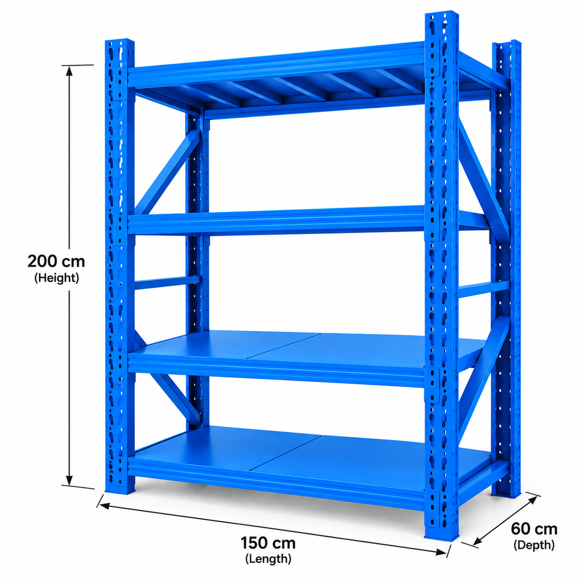 1.5m X 2m X 60cm Metal Warehouse Garage Shelf Storage Shelving - Blue