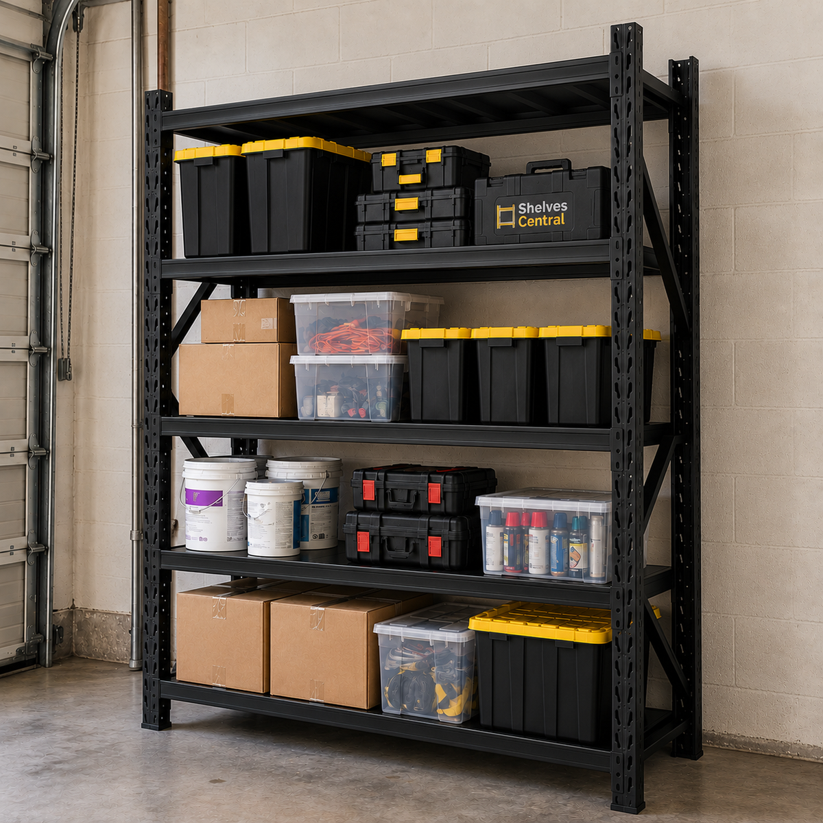 1.5m X 2m X 60cm Metal Warehouse Garage Shelf Storage Shelving - Matte Black