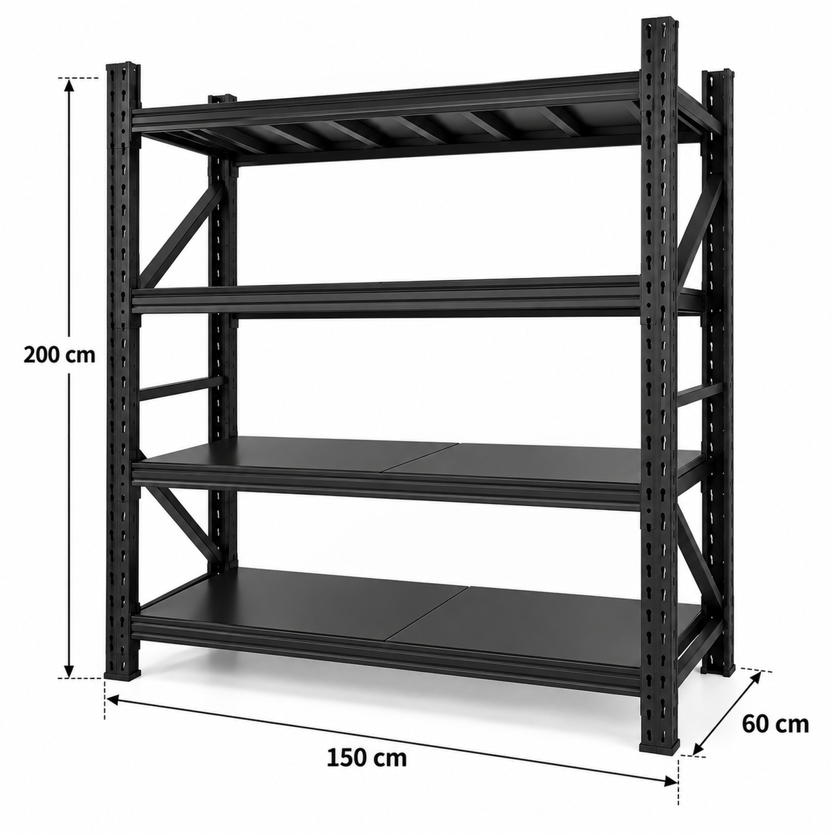 1.5m X 2m X 60cm Metal Warehouse Garage Shelf Storage Shelving - Matte Black